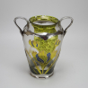 Freidrich Van Hauten Art Nouveau Pewter Vase with Legras Mon Joye Glass Liners
