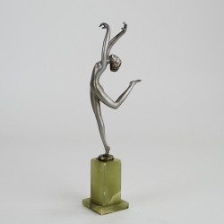 Josef Lorenzl Art Deco Bronze Figure on Green Onyx Base (Circa 1925).