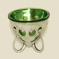 Archibald Knox for Liberty & Co Tudric Pewter Coupe with Powell Green Glass Liner