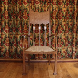 Four Arts and Crafts Oak Inlaid Carver Chairs