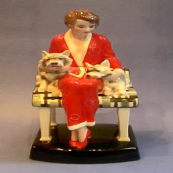 Goldshieder and Lorenzl Lady with Highland Terriers Figural Ceramic Statuette