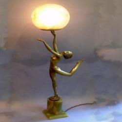 Lorenzl Patinated Bronze Lamp with Original Glass Shade