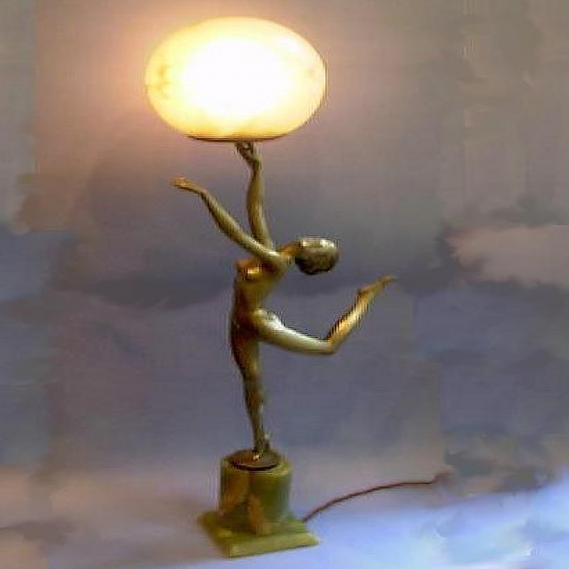 Lorenzl Patinated Bronze Lamp with Original Glass Shade