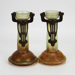 Pallme-Konig Pair of Seccessionist Glass Vases with Metal Mounts (c.1905)