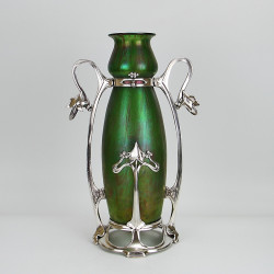 Johann Loetz Iridescent Glass Vase with Metal Mount (c.1900)
