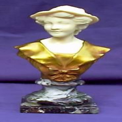 Joe Descomps Elegant Female with a Hat Bronze & Ivory Bust