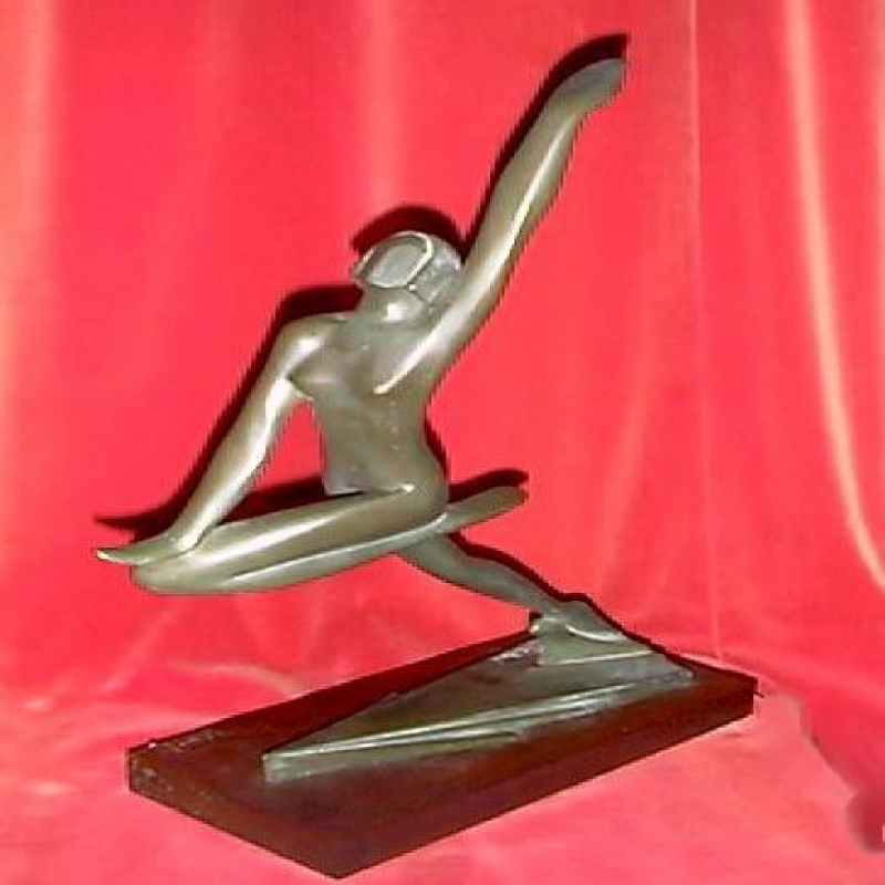 C. Rolli Cubist Lady Bronze with Wooden Base
