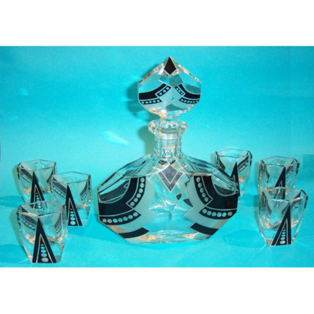 Art Deco Decanter Set with Six Glasses from Czechoslovakia