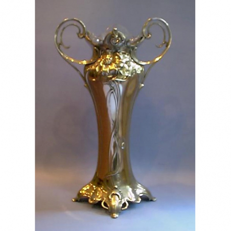 WMF Polished Pewter & Original Glass Vase. Circa 1900