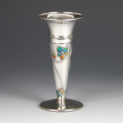 Archibald Knox for Liberty & Co Silver & Enamel Vase Birmingham 1906