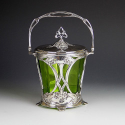 WMF Art Nouveau Silver Plated Biscuit Box with Green Glass Liner (c.1906)