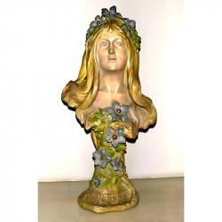 Antique Art Nouveau Austrian Printemps Ceramic Bust