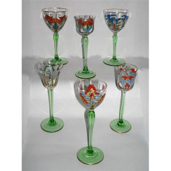 Theresienthal Six Art Nouveau Enameled Glass Glasses (c.1900)