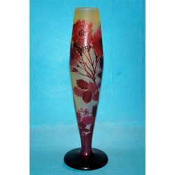 Galle Cameo Vase with Ruby Red Flowers & Foliage to Yellow Ground (c.1900)