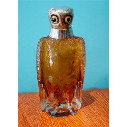 Silver Plate and Amber Glass Owl Perfume Bottle or Decanter (c.1920)