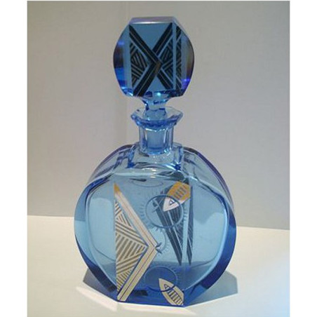 Bohemian Blue Glass & Enamelled Silver Overlay Scent Bottle