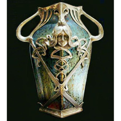 Loetz Austrian Art Nouveau Glass and Pewter Vase Designed by Gustav Gerschner (c.1900)
