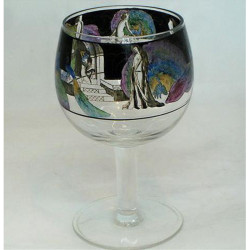 Vedar glass goblet enamelled with maidens and peacocks (c.1920)