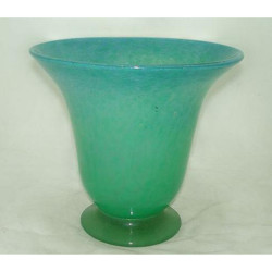Monart Scottish glass vase in sea green/blue with original paper label to base (c.1935)