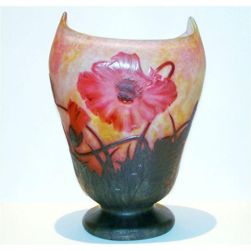 Daum Pedestal Vase Decorated with Poppy Flowers & Leaves (c.1900)