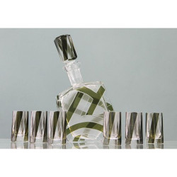 Karl Palda Bohemian Art Deco green and white glass decanter with six shot glasses (c.1920)