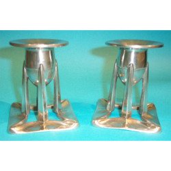 Antique Archibald Knox for Liberty & Co Pair of Pewter Candlesticks. Stamped marks 0222. (c.1903).