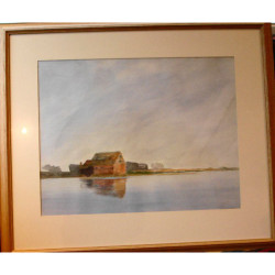Archibald Knox (1864-1923) - The Red Barn water colour painting, Unsigned. Manx framing label on reverse. (c.1910)