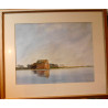 Archibald Knox (1864-1923) - The Red Barn water colour painting, Unsigned. Manx framing label on reverse. (c.1910)