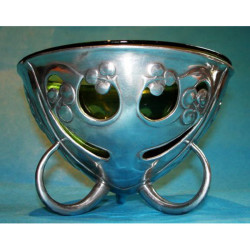 Archibald Knox for Liberty & Co antique pewter bowl with original Powell glass liner (c.1903).