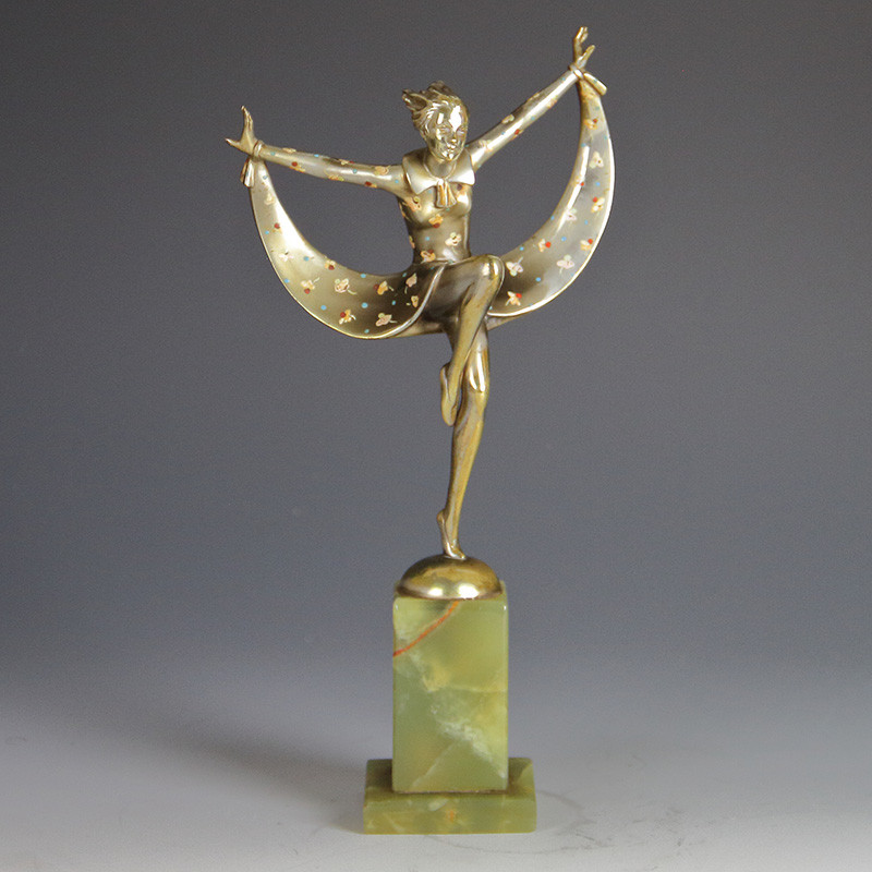 Josef Lorenzl Art Deco Bronze Figure on Green Onyx Base (c.1925)