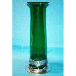 Archibald Knox for Liberty & Co Pewter Vase with Original Powell Green Glass Liner