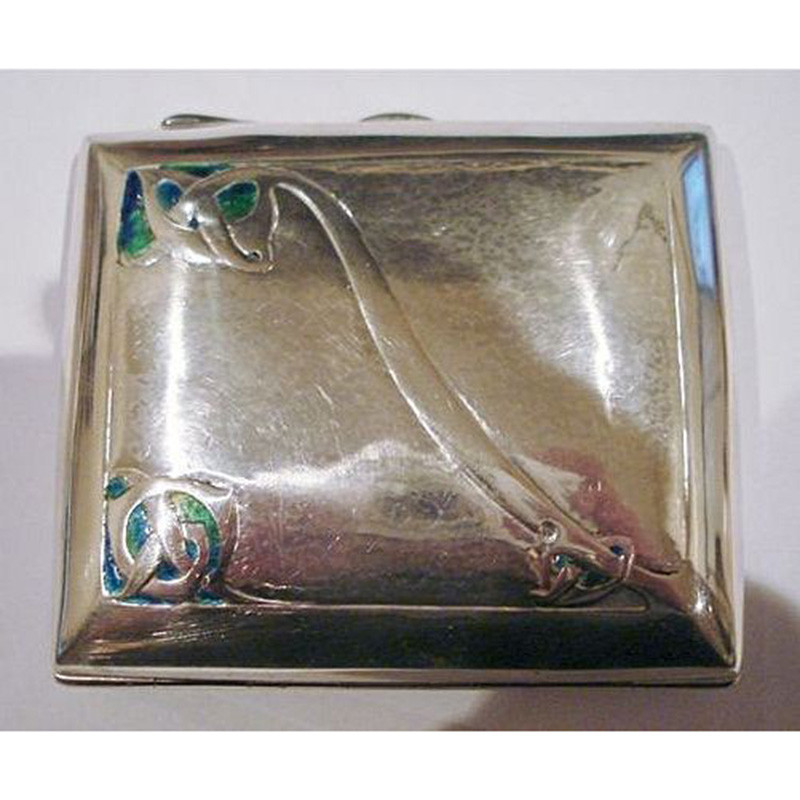 Archibald Knox for Liberty & Co Silver Cigarette or Card Case with Blue Green Enamel