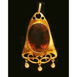Art Nouveau 9ct Gold Citrine and Seed Pearl Pendant