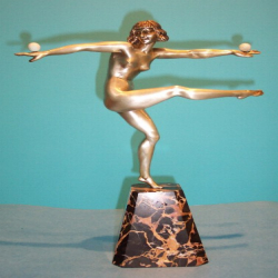 Marcel Andre Bouraine Dancer Figure Bronze with Ivory Balls