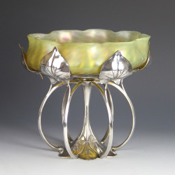 Art Nouveau Silver Plated and Iridescent Glass Fruit Dish (c.1905)