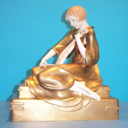 Paul Philippe Girl with a Violin Bronze & Ivory Figure
