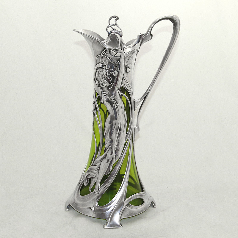 WMF Art Nouveau Silver Plated Claret Jug with Original Green Glass Liner (c.1900)