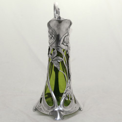 WMF Art Nouveau Silver Plated Claret Jug with Original Green Glass Liner