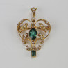 15ct Gold Seed Pearl and Tourmaline Pendant Brooch (c.1910)
