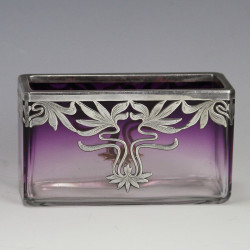 Moser, Art Nouveau Amethyst Crystal Glass Dish with Silver Overlay (c.1900)