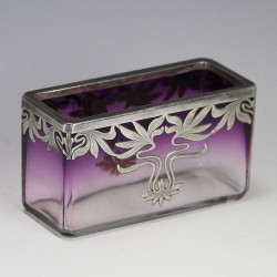 Moser Art Nouveau Amethyst Crystal Glass Dish with Silver Overlay