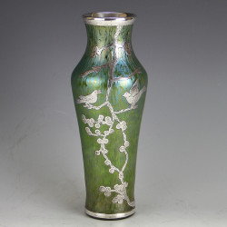 Johann Loetz Art Nouveau Papillion Vase with Silver Overlay (c.1900).