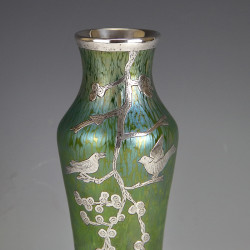 Johann Loetz Art Nouveau Papillion Vase with Silver Overlay