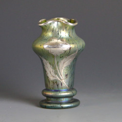 Johann Loetz Art Nouveau Glass Vase with Floral Silver Overlay (c.1900)