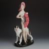 Josef Lorenzl (Austrian, 1892-1950) Goldscheider, Art Deco Ceramic Figure of a Female with Borzoi Dog