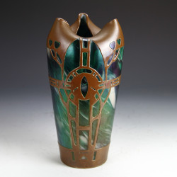 Rindskopf Bohemian Art Nouveau Glass Vase with Copper Overlay (c.1903)