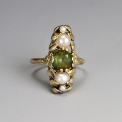 Art Nouveau Gold Tourmaline and Pearl Ring (c.1910)