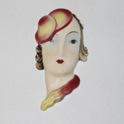 Art Deco Porcelain Wall Mask of a Stylish Female Profile Designed by Lorenzl for Katzhutte (c.1930)
