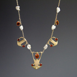Archibald Knox for Liberty & Co Gold Citrine and Baroque Pearl Necklace (c.1900)