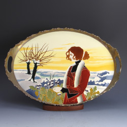 Carl Luber for Johann Von Schwarz Art Nouveau Tubelined Tiled Tray (c.1900)